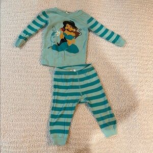 Hanna Anderson 18-24mo organic cotton Disney Jasmine Striped Teal Pajama Set